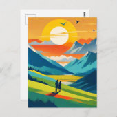 Retro Mountain Landscape Liefde Briefkaart (Voorkant / Achterkant)