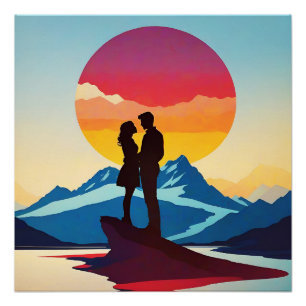 Retro Mountain Landscape Liefde Perfect Poster