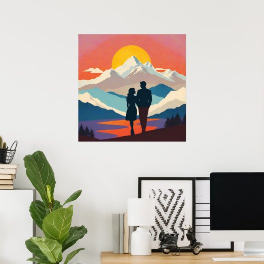 Retro Mountain Landscape Liefde Poster (Thuiskantoor)