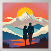 Retro Mountain Landscape Liefde Poster (Voorkant)