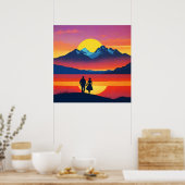 Retro Mountain Landscape Liefde Poster (Keuken)