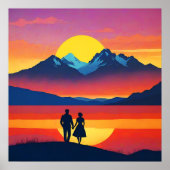 Retro Mountain Landscape Liefde Poster (Voorkant)