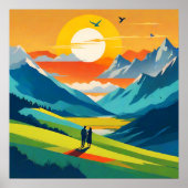 Retro Mountain Landscape Liefde Poster (Voorkant)