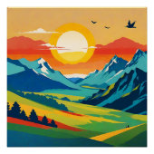 Retro Mountain Landscape Natuur Illustratie Perfect Poster (Voorkant)