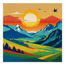 Retro Mountain Landscape Natuur Illustratie
