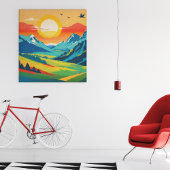 Retro Mountain Landscape Natuur Illustratie Perfect Poster