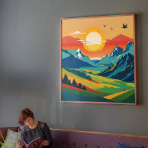 Retro Mountain Landscape Natuur Illustratie