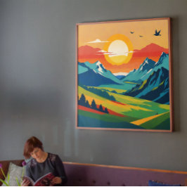 Retro Mountain Landscape Natuur Illustratie Perfect Poster