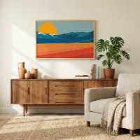 Retro Mountain Landschap Illustratie Blauw Geel