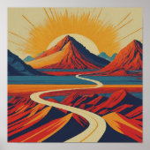 Retro Mountain Landschap Illustratie Modern Rood Poster (Voorkant)