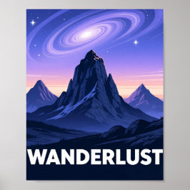 Retro Mountain Nightscape Wanderlust Poster