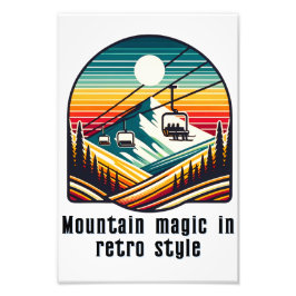 Retro Mountain Skilift avontuur onder de zon Foto Afdruk