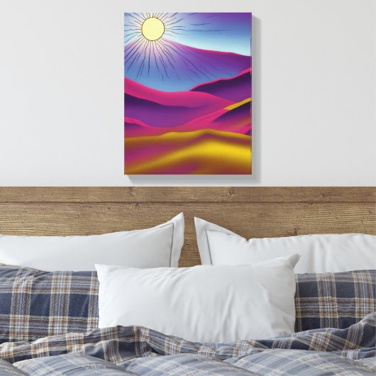 Retro Mountain Sun Abstracte Art Canvas Afdruk (Insitu (Slaapkamer))