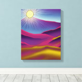 Retro Mountain Sun Abstracte Art Canvas Afdruk (Insitu (Houten vloer))