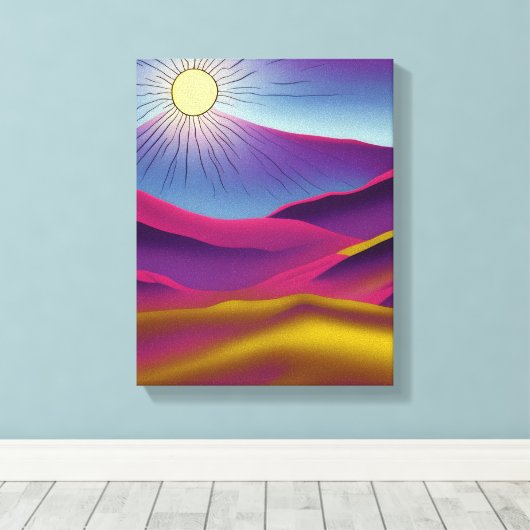 Retro Mountain Sun Abstracte Art Canvas Afdruk (Insitu (Houten vloer))