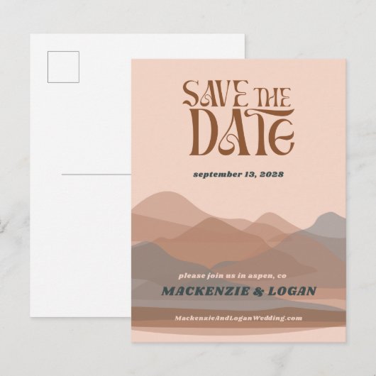 Retro Mountain Weekend Save the Date Briefkaart (Voorkant / Achterkant)