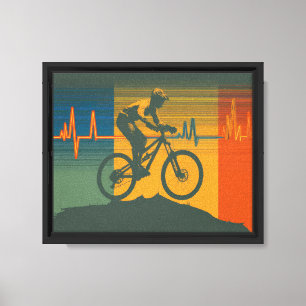 Retro Mountainbiker Hartslag Canvas Afdruk