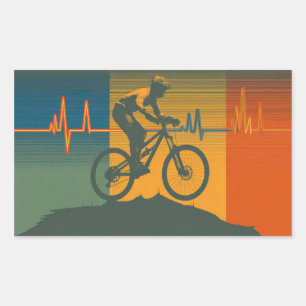 Retro Mountainbiker Hartslag Rechthoekige Sticker
