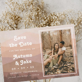 Retro Mountains Dusty Pink Photo Weddenschap Save The Date