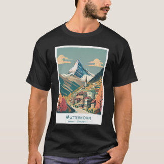 Retro Mountains Matterhorn Zermatt Poster - Minima T-shirt