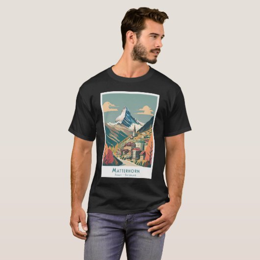 Retro Mountains Matterhorn Zermatt Poster - Minima T-shirt (Voorkant volledig)