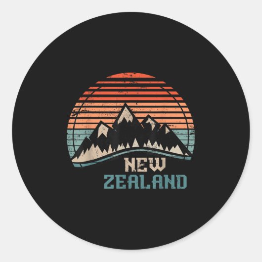 Retro Mountains New Zealand  Ronde Sticker (Voorkant)