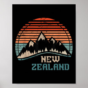 Retro Mountains Nieuw-Zeeland  Poster