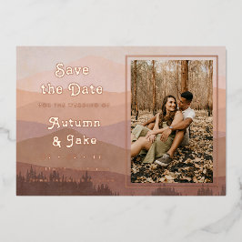Retro Mountains Photo Weddenschap Save the Date Folie Uitnodiging