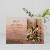 Retro Mountains Photo Weddenschap Save the Date Folie Uitnodiging (Staand Voorkant)