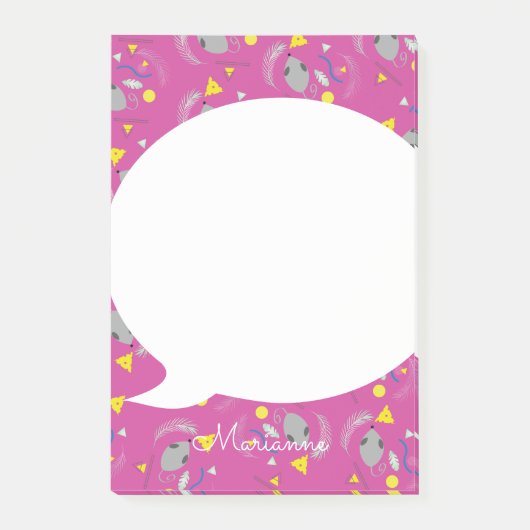 Retro Mouse Cheese Pink Post-it Notes (Voorkant)