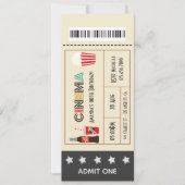 Retro Movie Night Birthday Party Ticket Kaart (Voorkant)