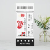 Retro Movie Night Birthday Party Ticket Kaart (Staand voorkant)