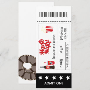 Retro Movie Night Birthday Party Ticket Kaart