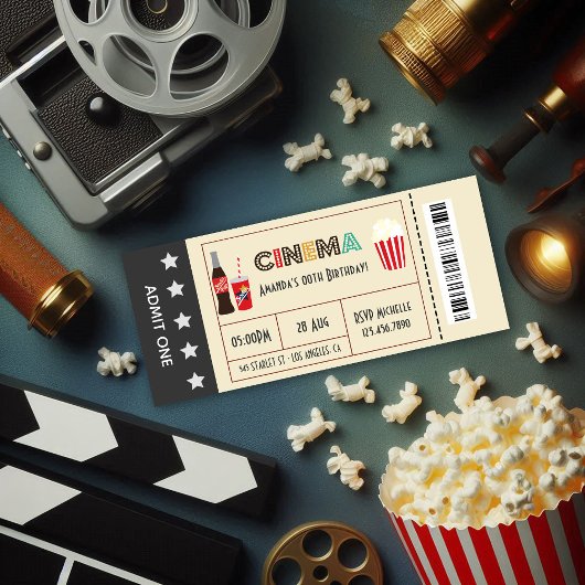 Retro Movie Night Birthday Party Ticket Kaart