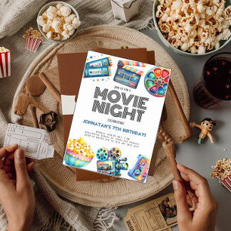 Retro Movie Night Kids Uitnodiging voor verjaardag