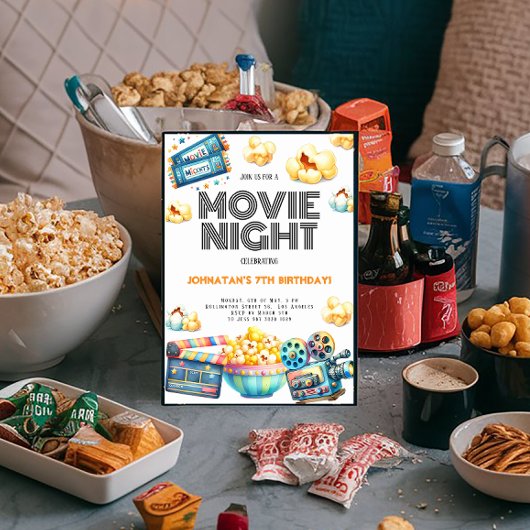 Retro Movie Night Kids Uitnodiging voor verjaardag