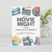 Retro Movie Night Kids Uitnodiging voor verjaardag (Staand voorkant)