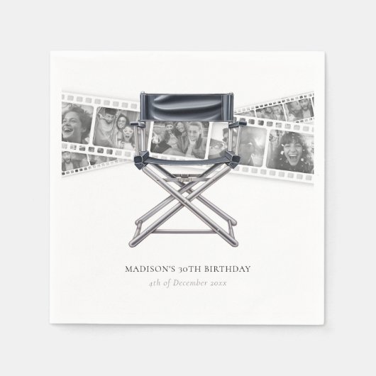 Retro Movie Night Volwassen Verjaardag Custom Foto Servet (Voorkant)