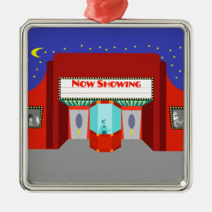 Retro Movie Theater Kerstversiering Metalen Ornament
