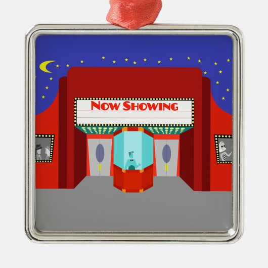 Retro Movie Theater Kerstversiering Metalen Ornament (Voorkant)