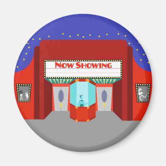 Retro Movie Theater Ronde Magneet (Voorkant)
