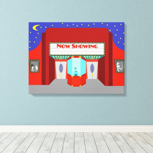 Retro Movie Theatre Uitgerekt Canvas Print (Insitu (Houten vloer))
