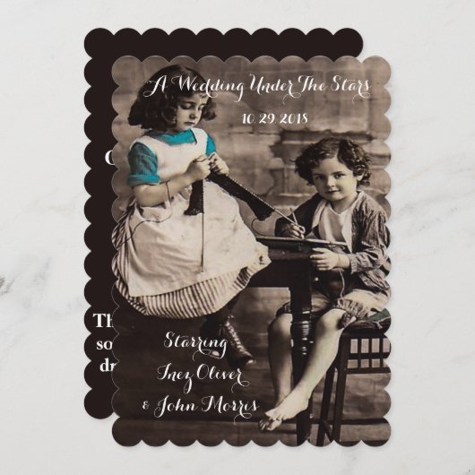 Retro  Movie Threadding Wedding Invitations Kaart (Voorkant / Achterkant)