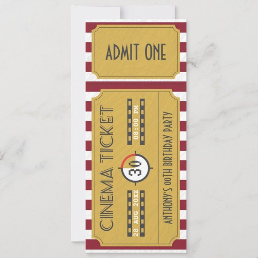 Retro Movie Ticket Alle Leeftijd Verjaardagsfeest Kaart (Voorkant)