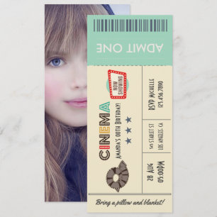 Retro Movie Ticket Birthday Party Photo Uitnodigen Kaart