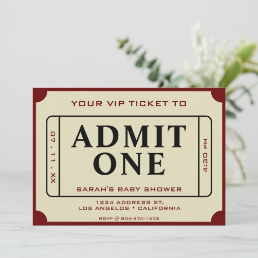 Retro Movie Ticket Geef één Baby shower toe Kaart (Staand voorkant)