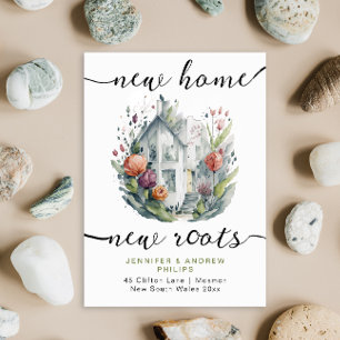 Retro Moving Nieuwe Home Waterverf Bloemen Aankondiging
