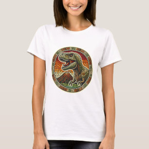 Retro Mozaïek T-Rex Logo met Volcano T-shirt