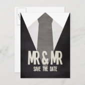 Retro Mr. & Mr. Suit Stropdas Gay Save the Date Br Aankondigingskaart (Voorkant / Achterkant)