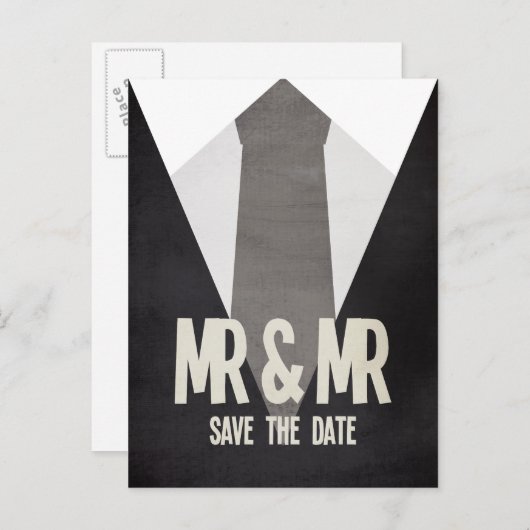 Retro Mr. & Mr. Suit Stropdas Gay Save the Date Br Aankondigingskaart (Voorkant / Achterkant)